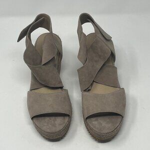 Eileen Fisher 'Willow' wedge espadrille platform sandals grey taupe suede 9.5